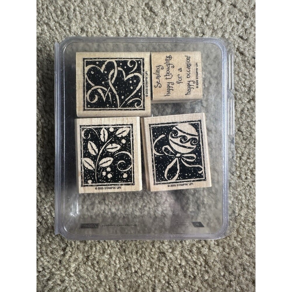 Stampin Up Happy Occasions Set Of 4 Wood Mounted Rubber Stamp Scrapbook 2005
